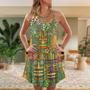 Tiki Mask Tropical Hawaii Sur Board And Palm Leaves - V-Neck Sleeveless Cami Dress