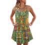 Tiki Mask Tropical Hawaii Sur Board And Palm Leaves - V-Neck Sleeveless Cami Dress