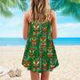 Tiki Palm Leaves Tropical Spaghetti Strap Summer Dress