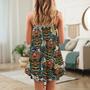 Tiki Tribal Mask With Tropical Leaves - V-Neck Sleeveless Cami Dress