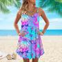 Trippy Hippie Mushrooms Neon Peace Spaghetti Strap Summer Dress