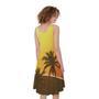 Tropical Beach Sunset Print Sleeveless Knee Length Dress