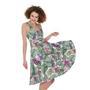 Tropical Cattleya Pattern Print Sleeveless Knee Length Dress