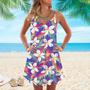 Tropical Flowers With Leaves Spaghetti Strap Summer Dress