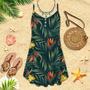 Tropical Leaves And Flowers Spaghetti Strap Summer Dress