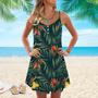 Tropical Leaves And Flowers Spaghetti Strap Summer Dress