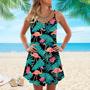 Tropical Leaves Flamingo Spaghetti Strap Summer Dress