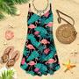 Tropical Leaves Flamingo Spaghetti Strap Summer Dress