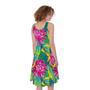 Tropical Lotus Pattern Print Sleeveless Knee Length Dress