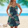 Tropical Plants Seamless Spaghetti Strap Summer Dress