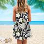 Tropical Seamless With White Flowers And Plants Pattern Spaghetti Strap Summer Dress