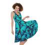 Turquoise Butterfly Pattern Print Sleeveless Knee Length Dress