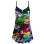 Turtle With Christmas Neon Tree Merry Christmas - V-Neck Sleeveless Cami Dress