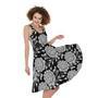 Vintage Black And White Floral Print Sleeveless Knee Length Dress