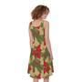 Vintage Christmas Poinsettia Print Sleeveless Knee Length Dress