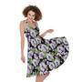 Watercolor Cattleya Pattern Print Sleeveless Knee Length Dress