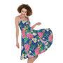 Watercolor Chrysanthemum Pattern Print Sleeveless Knee Length Dress