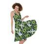 Watercolor Crane Bird Pattern Print Sleeveless Knee Length Dress