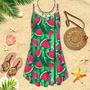 Watermelon Slices And Tropic Leaves Spaghetti Strap Summer Dress