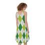 White And Green Argyle Pattern Print Sleeveless Knee Length Dress