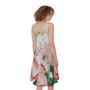 White And Pink Alstroemeria Print Sleeveless Knee Length Dress