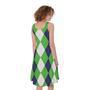 White Navy And Green Argyle Print Sleeveless Knee Length Dress