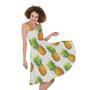 White Pineapple Pattern Print Sleeveless Knee Length Dress