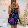 Wine Christmas Neon Art Drinking - V-Neck Sleeveless Cami Dress