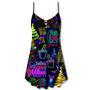 Wine Christmas Neon Art Drinking - V-Neck Sleeveless Cami Dress