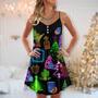 Wine Tequila Christmas Neon Art Drinking - V-Neck Sleeveless Cami Dress