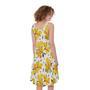 Yellow Alstroemeria Pattern Print Sleeveless Knee Length Dress