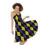 Yellow Black And Blue Argyle Print Sleeveless Knee Length Dress