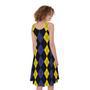 Yellow Black And Blue Argyle Print Sleeveless Knee Length Dress