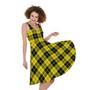 Yellow Black And Blue Tartan Print Sleeveless Knee Length Dress