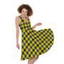 Yellow Black And Navy Plaid Print Sleeveless Knee Length Dress