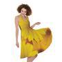 Yellow Daisy Flower Print Sleeveless Knee Length Dress