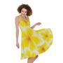 Yellow Frangipani Pattern Print Sleeveless Knee Length Dress