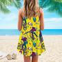 Yellow Skull Riding Bike Spaghetti Strap Summer Dress