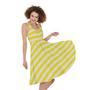 Yellow Striped Pattern Print Sleeveless Knee Length Dress