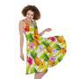 Yellow Striped Pineapple Pattern Print Sleeveless Knee Length Dress