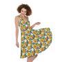 Yellow Watercolor Rose Print Sleeveless Knee Length Dress