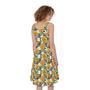 Yellow Watercolor Rose Print Sleeveless Knee Length Dress