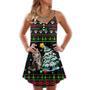 Christmas Cute Cat Wreck Tree Light Funny Ugly Style - V-Neck Sleeveless Cami Dress