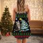 Christmas Cute Cat Wreck Tree Light Funny Ugly Style - V-Neck Sleeveless Cami Dress