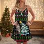 Christmas Cute Cat Wreck Tree Light Funny Ugly Style - V-Neck Sleeveless Cami Dress