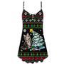 Christmas Cute Cat Wreck Tree Light Funny Ugly Style - V-Neck Sleeveless Cami Dress