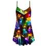 Christmas Family Happy Love Tree Neon Light Style - V-Neck Sleeveless Cami Dress