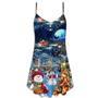 Christmas Family Snowman Santa Claus In Love Light Art Style - V-Neck Sleeveless Cami Dress