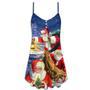 Christmas Funny Santa Claus Up On Rooftop Art Style - V-Neck Sleeveless Cami Dress