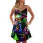 Christmas Neon Art Christmas Tree And Snowman Style - V-Neck Sleeveless Cami Dress